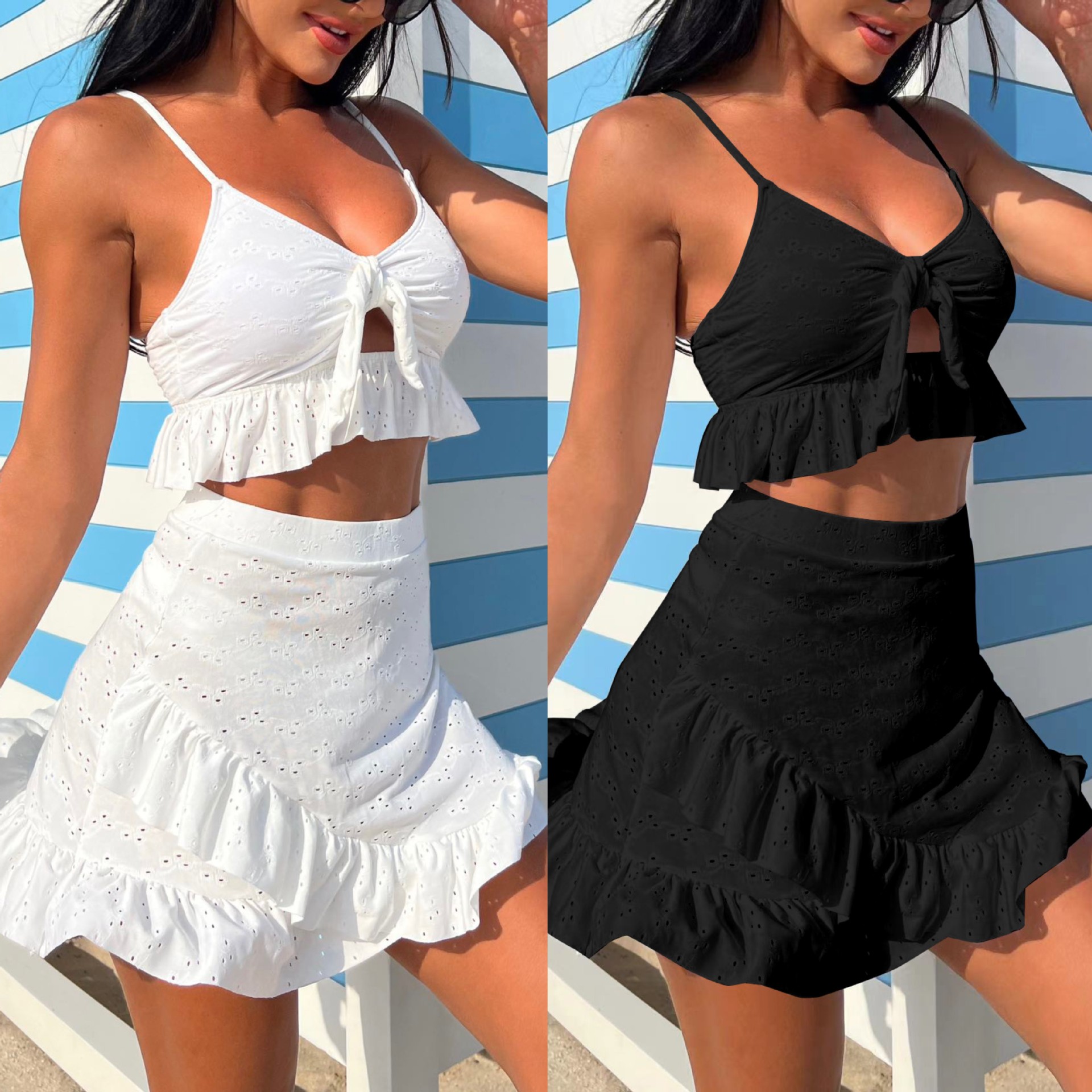 Women's Swimwear Sexy White Ruffle Bikini Women Three Pieces Swimsuit Brazilian Swimwear Female Beachwear Thong Bathing Suit Mini Biquini