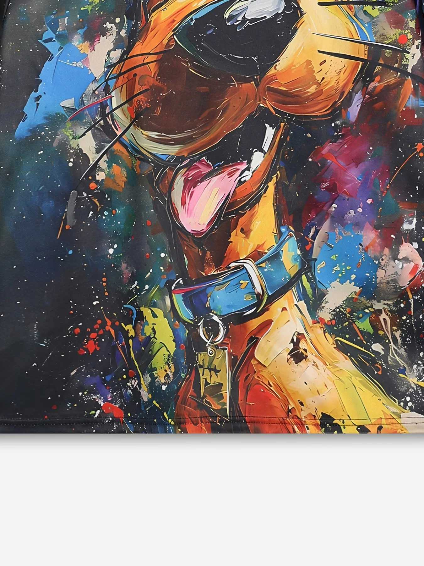Interesting mens T-shirt cartoon dog print zipper summer casual short sleeved T-shirt fashionable outdoor mens oversized clothingXJ250409