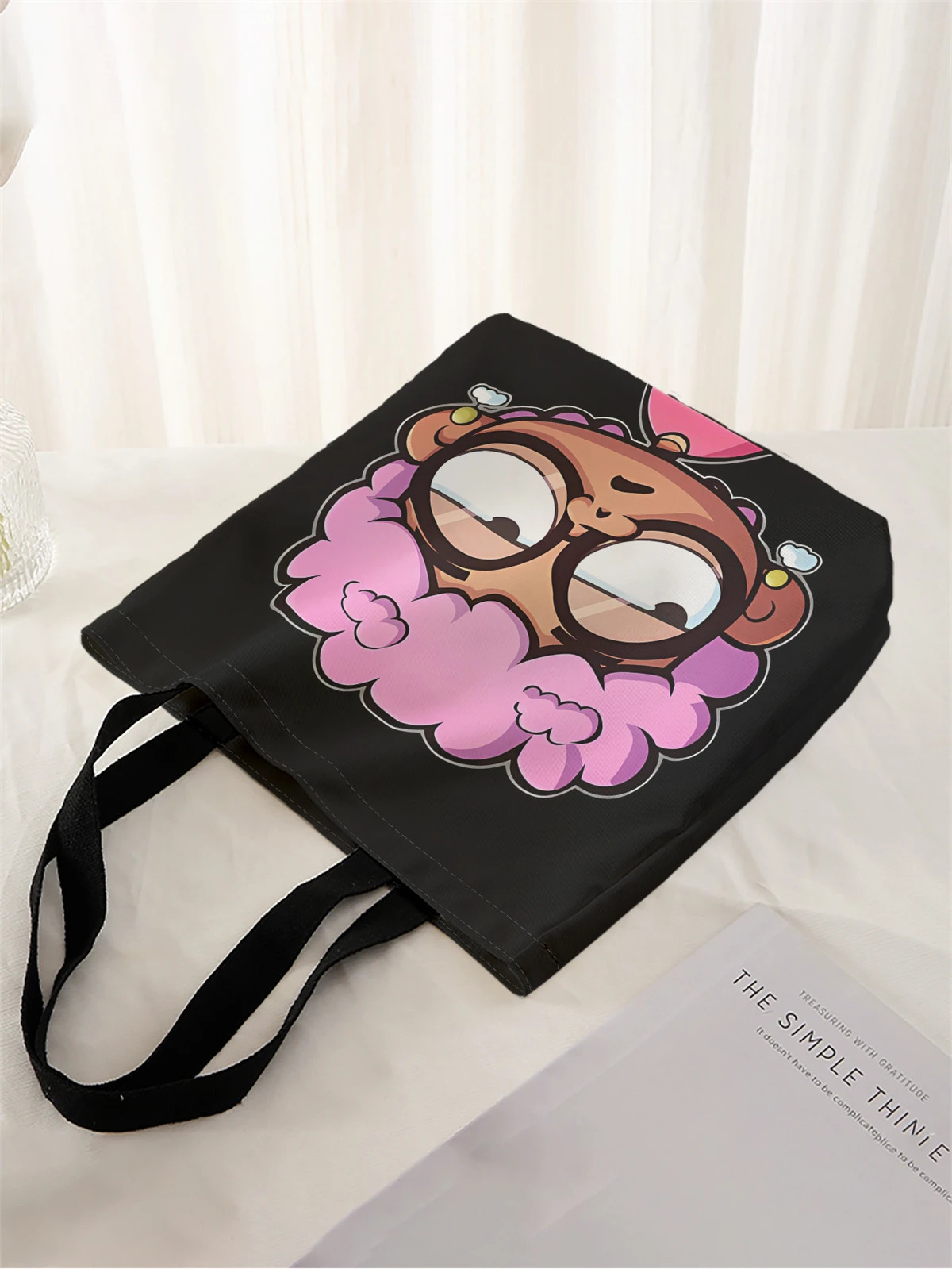 1 piece cartoon style handbag reusable fashionable multifunctional printed canvas shopping bag 250408