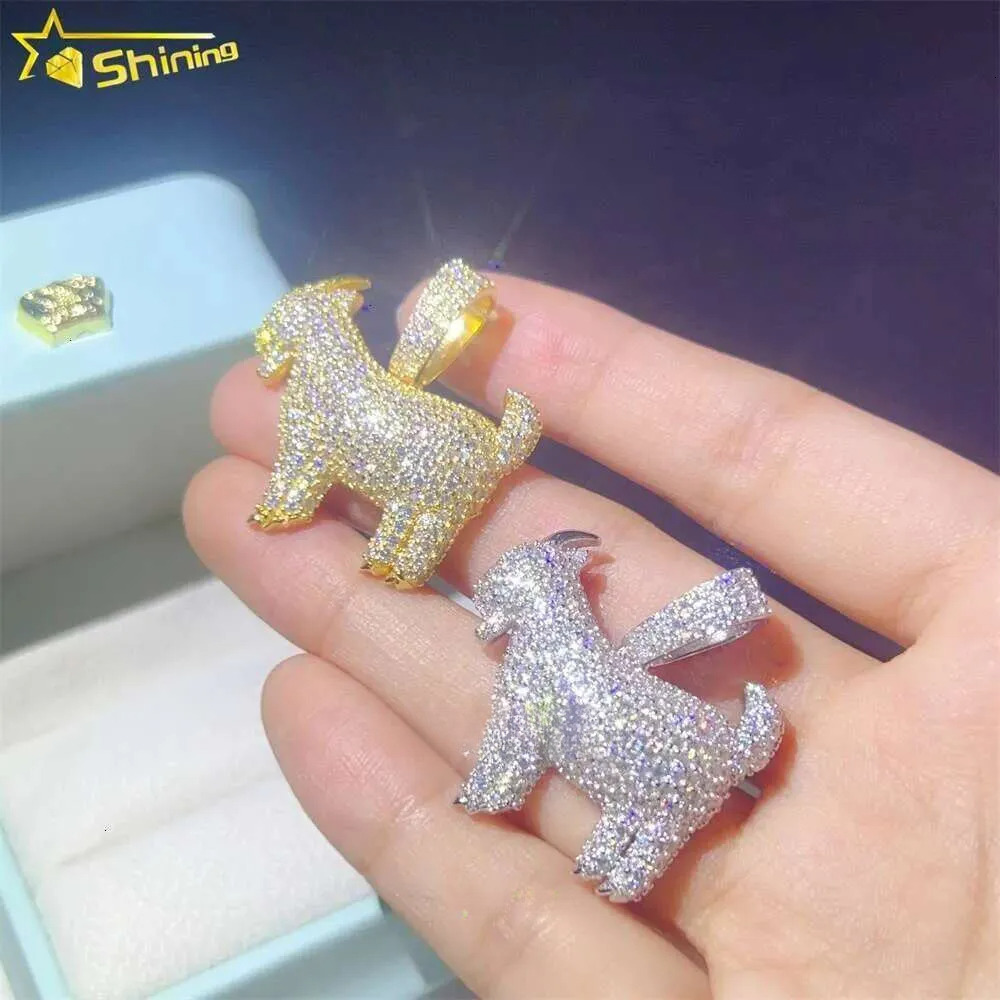 Hot Sale Iced Out Charms Sier Small Goats Dia Moissanite Pendant For Tennis Chain