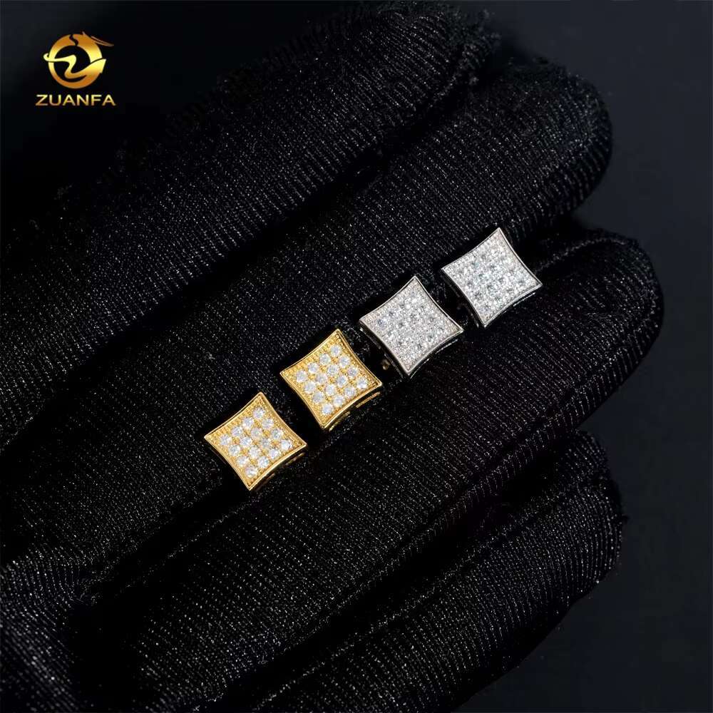 Pass Diamond Tester 925 Sterling Silver Iced Out Moissanite Hip Hop Square Shape Diamond Earrings
