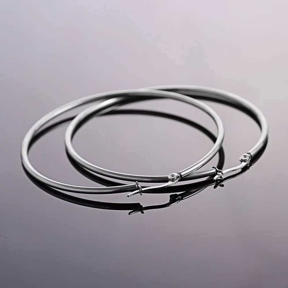 1 Pair 10-70mm Big Smooth Circle Stainless Steel Earrings Fashion Women Girl Trendy Large Hoop Earrings Jewlry Z250408