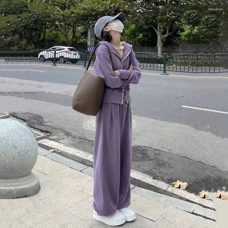 Work Dresses Women's Spring Autumn Style Zipper Hooded Sweatshirt Casual Long Pants Student 2-Piece Set Cross-Border Sportswear