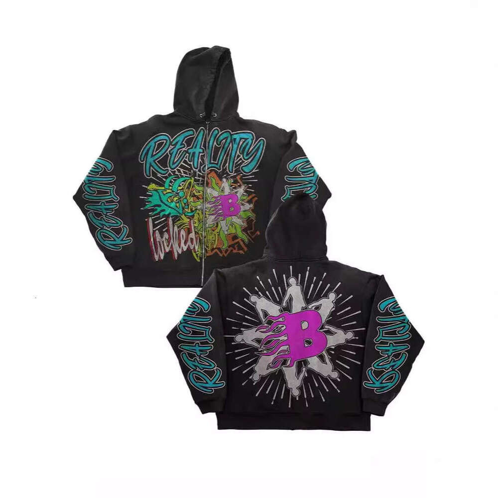 American street trend new Y2K printed unisex zipper loose hooded sweatshirt gift for man