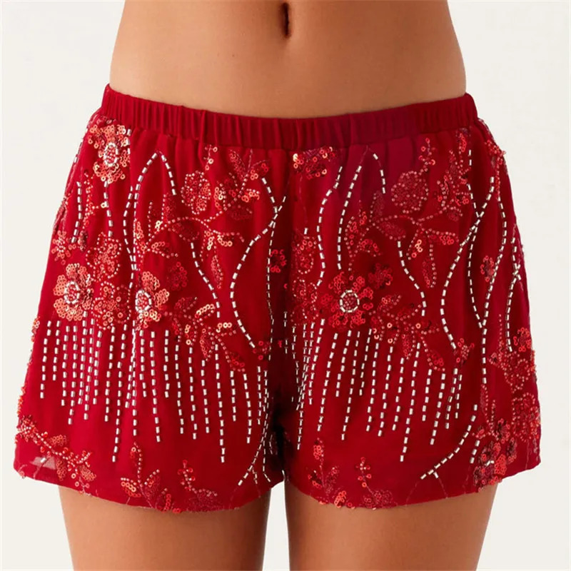 Womens Sequin Sparkle Beaded Mini Shorts Y2k Low Rise Pearl Going Out Bottoms Summer Bling Glitter Rhinestone Pants 250409