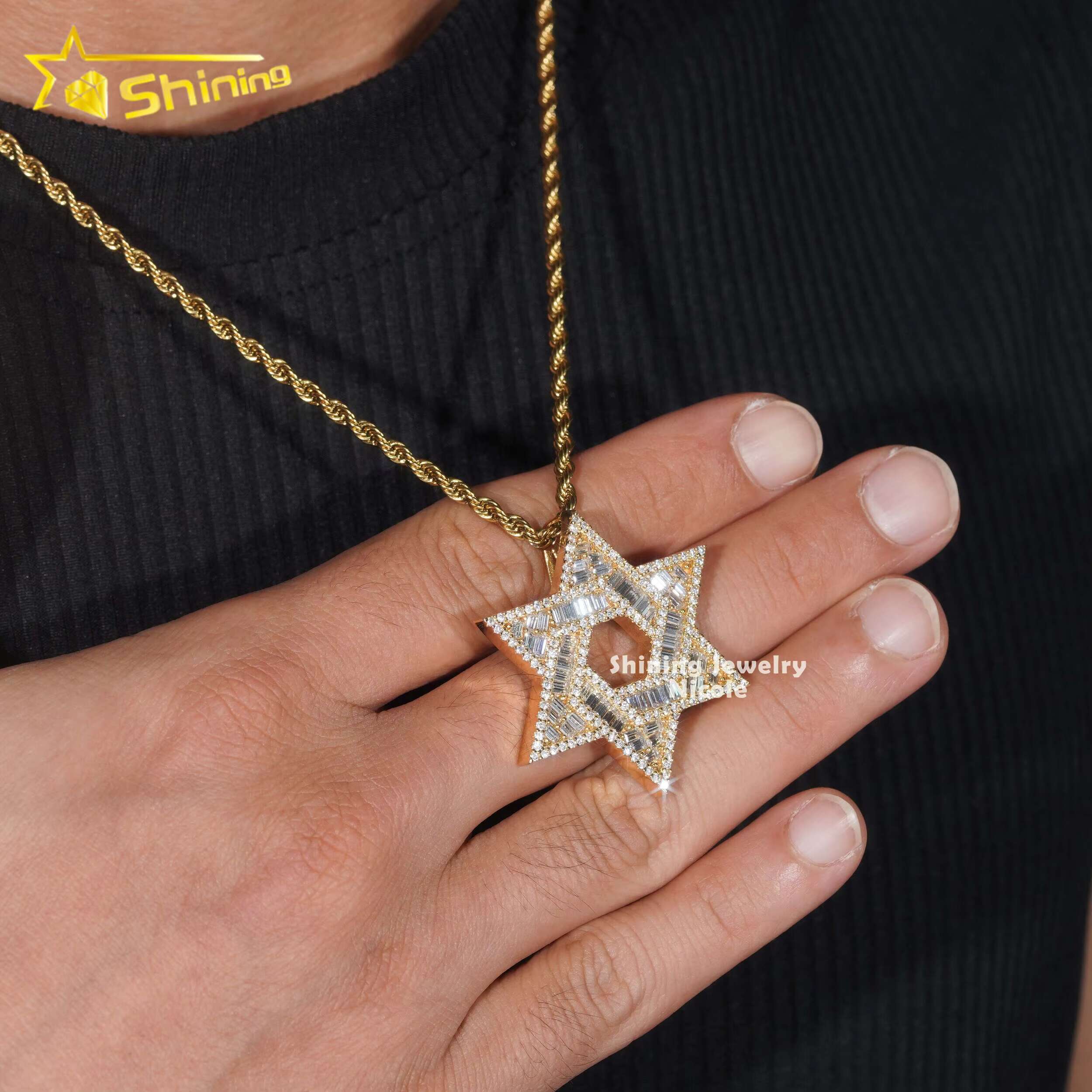 Custom High Quality Hip Hop Star 925 Sterling Silver Iced Out Baguette VVS Diamond Moissanite Pendant