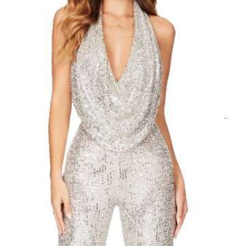 Style New Hot-Selling Halter Neck Elegant Slim Sexy Party Sequin Long jumpsuit plus size clubwear jumpsuits rompers