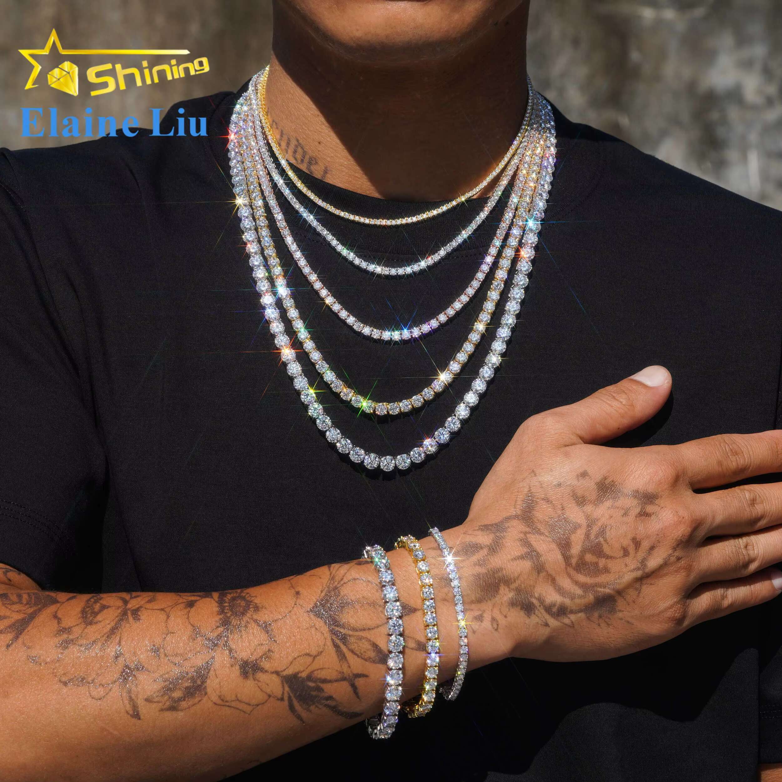 Wholesale Price RTS Tennis Bracelet Necklace Sterling Silver 925 Vvs Moissanite Diamond Hip Hop Jewelry Iced Out Tennis Chain