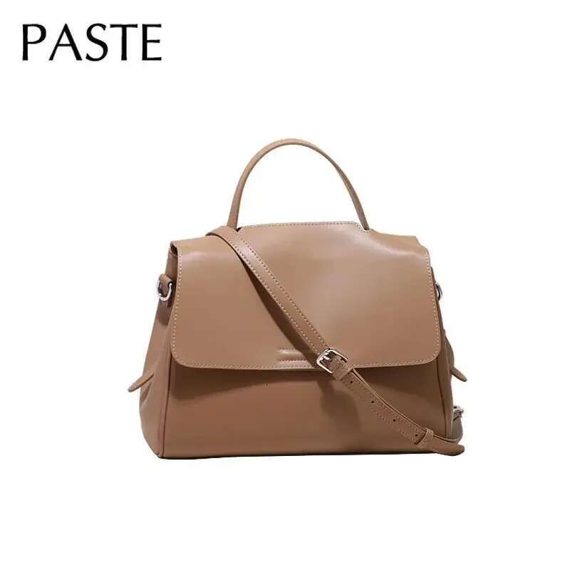 France Niche Design 2024 Women Handbag Split Cow Leather High Capacity Crossbody Shoulder Bags Solid Color Shopper Tote Grey