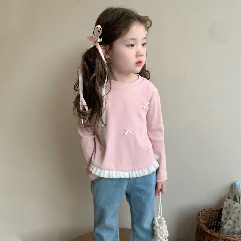 Ddmyshoesvip Girls Base Shirt Spring And Autumn New Style Children S Long Sleeved T Shirt Little Girls Bow Top Baby Spring Outfit