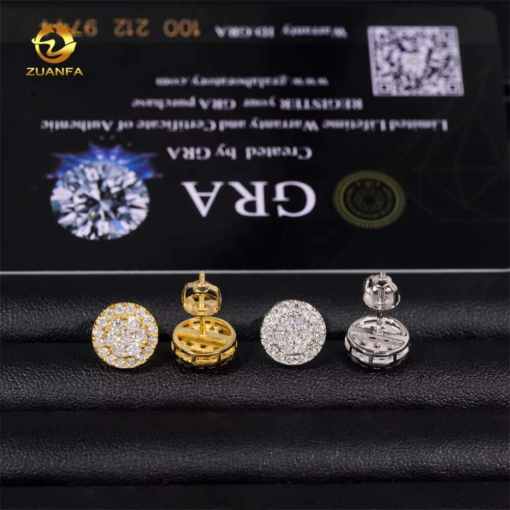 Ready to Ship Fashion Diamond Stud 925 Sterling Silver Hip Hop White Gold Moissanite Earrings