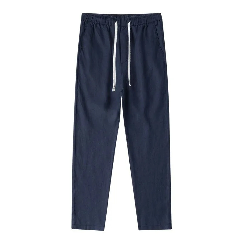 Mens Linen Pants Solid Color Breathable Lightweight Streetwear Drawstring Cool Absorb Sweat Loose Beach Casual Ninth Pants 250408