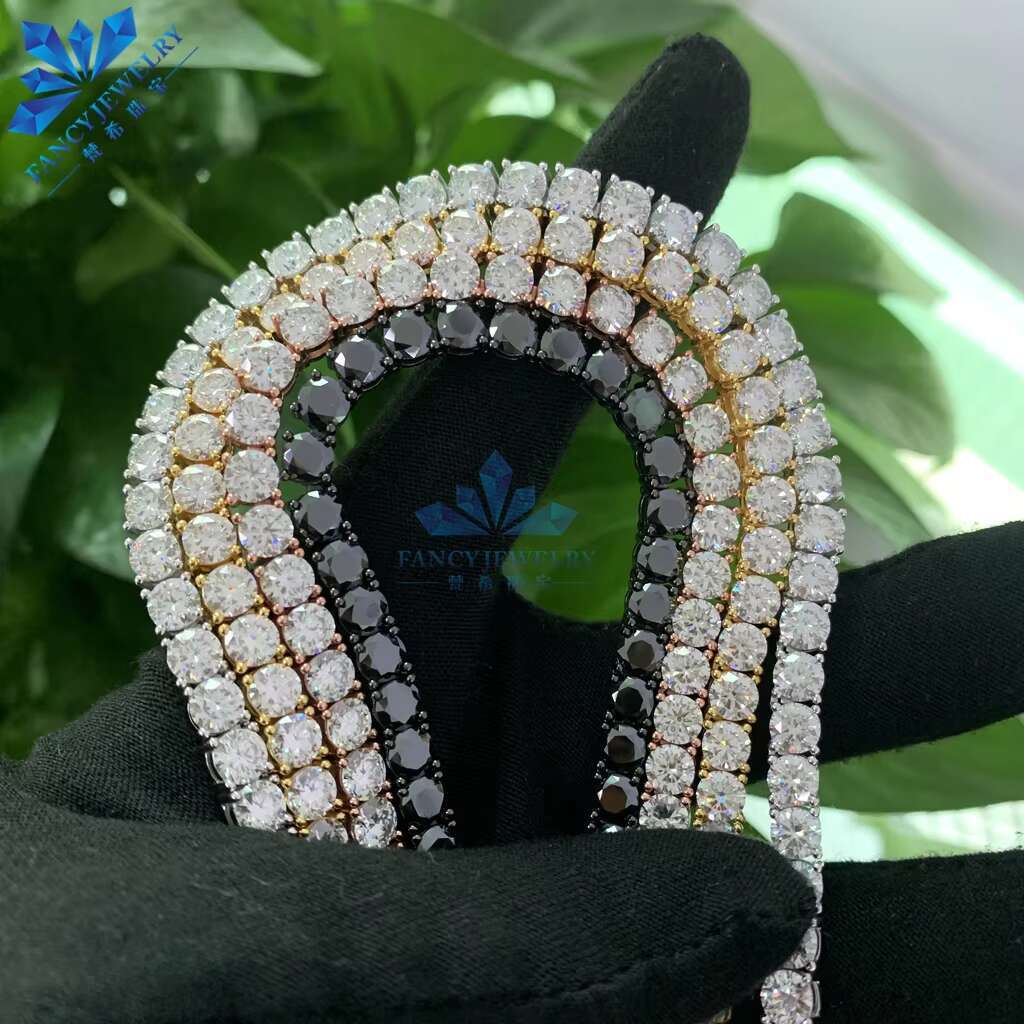 Black Rhodium Plated 3mm 4mm 5mm 925 Sterling Silver Moissanite Tennis Chain Iced Out Black Moissanite Diamond Tennis Necklace