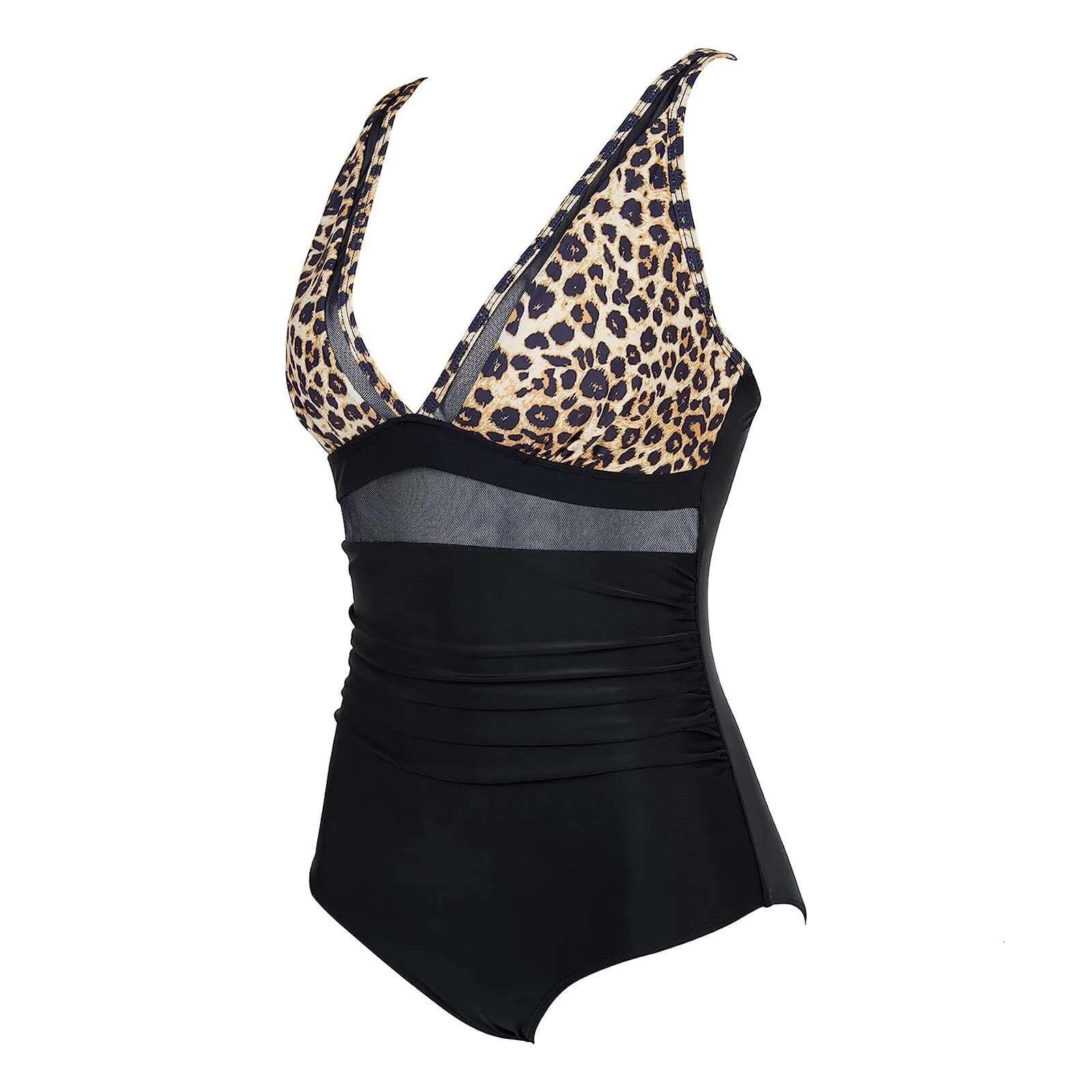 Dongdumaoyi Women Swimwear Sexy High Cut One Piece Swimsuit V Neck Mesh Tummy Control Waisted Bathing Suit Female Monokini