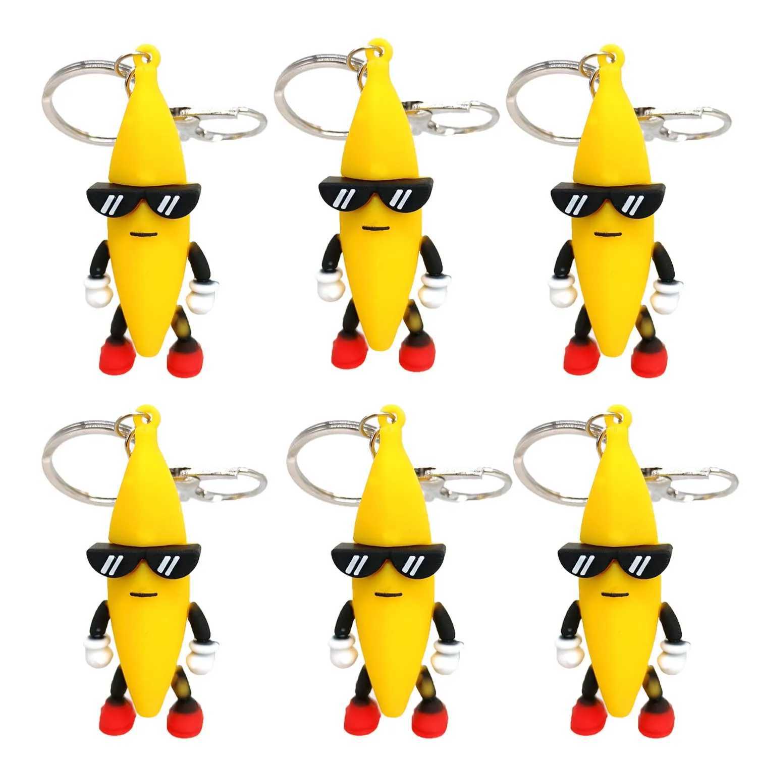 Creative Rubber Banana Doll Keychain Fun Cartoon Character Str Relif Toy Bag Pendant KeychainXJ250409