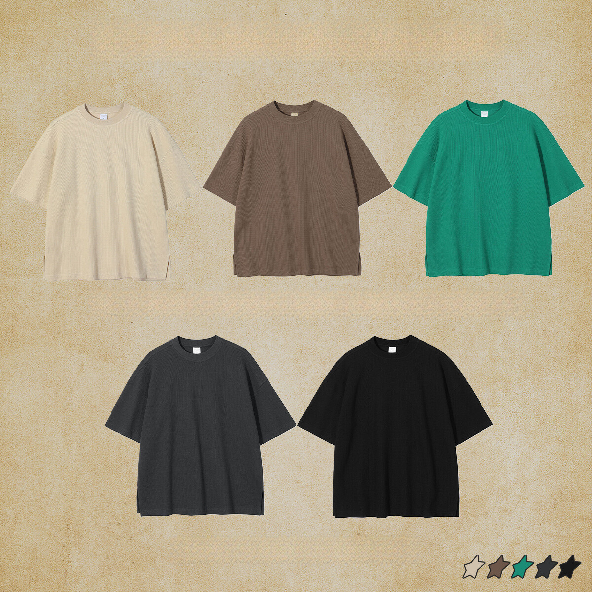 2025 Spring/Summer New Product Breathable Waffle 260g Men's High Street Casual Loose Short Sleeve T-shirt Men