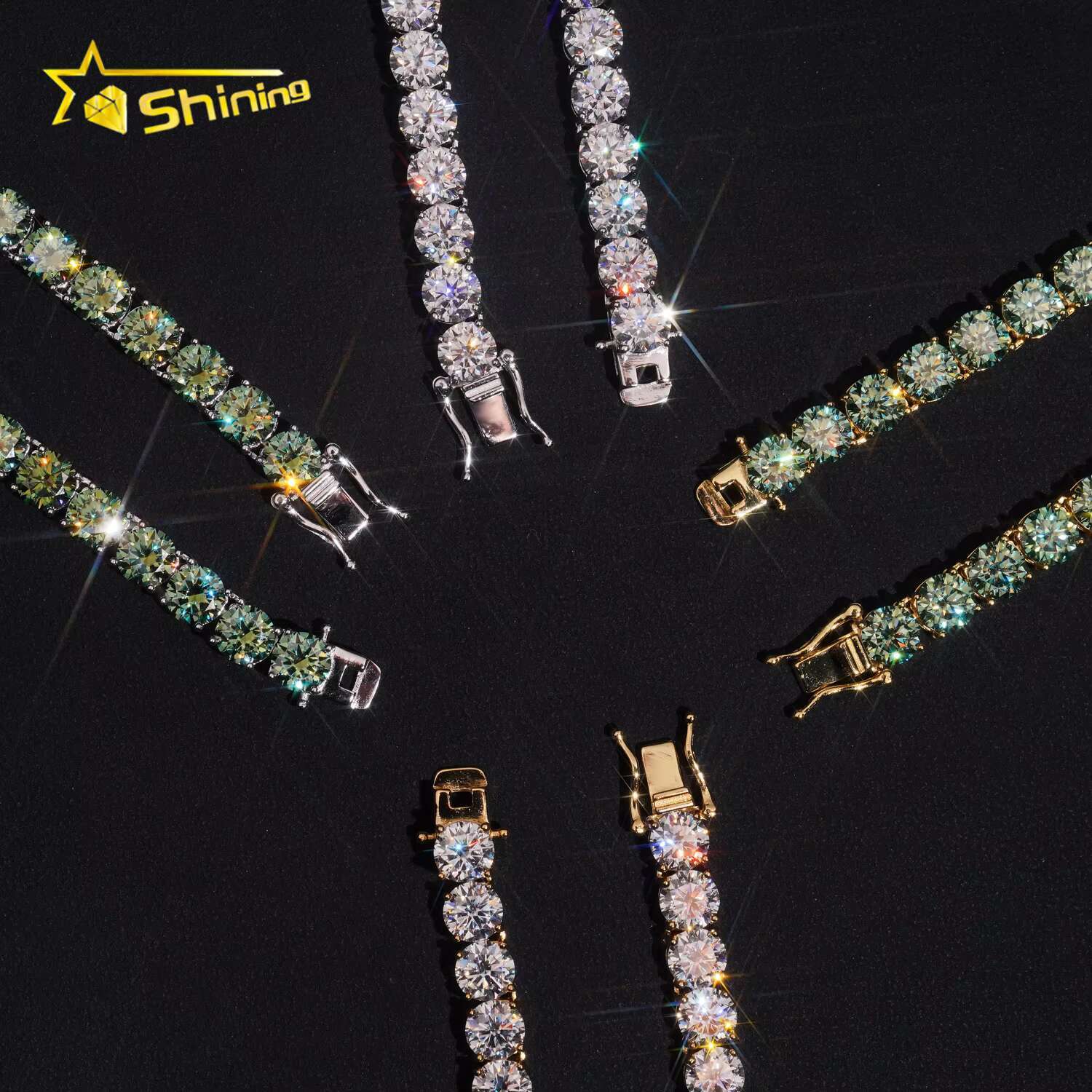 Ready to Ship 6.5mm Green Moissanite Necklace S925 Gold Plated Tennis Chain Fine Jewelry Wholesale Price