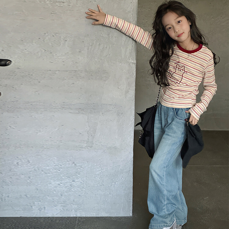 Ddmyshoesvip Girls Long Sleeved T Shirt And Autumn New Fashionable Children S Casual Striped Round Neck Spring Bottom Shirt