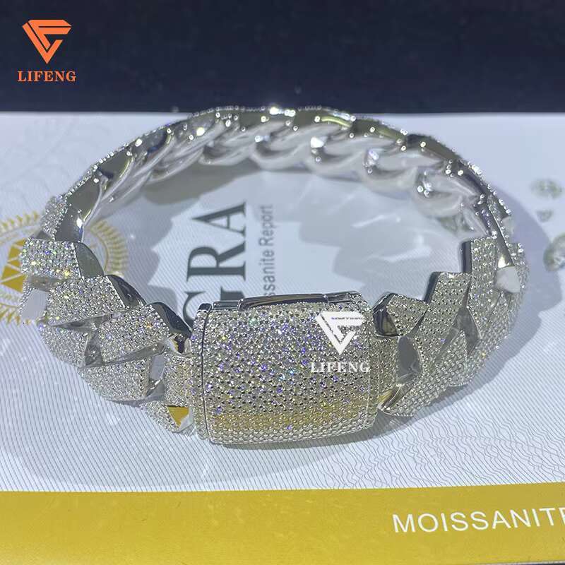 925 Silver Bracelets Luxury Custom Design Diamond Cuban Link Chain and Bracelet Set D VVS1 Moissanite Bracelet