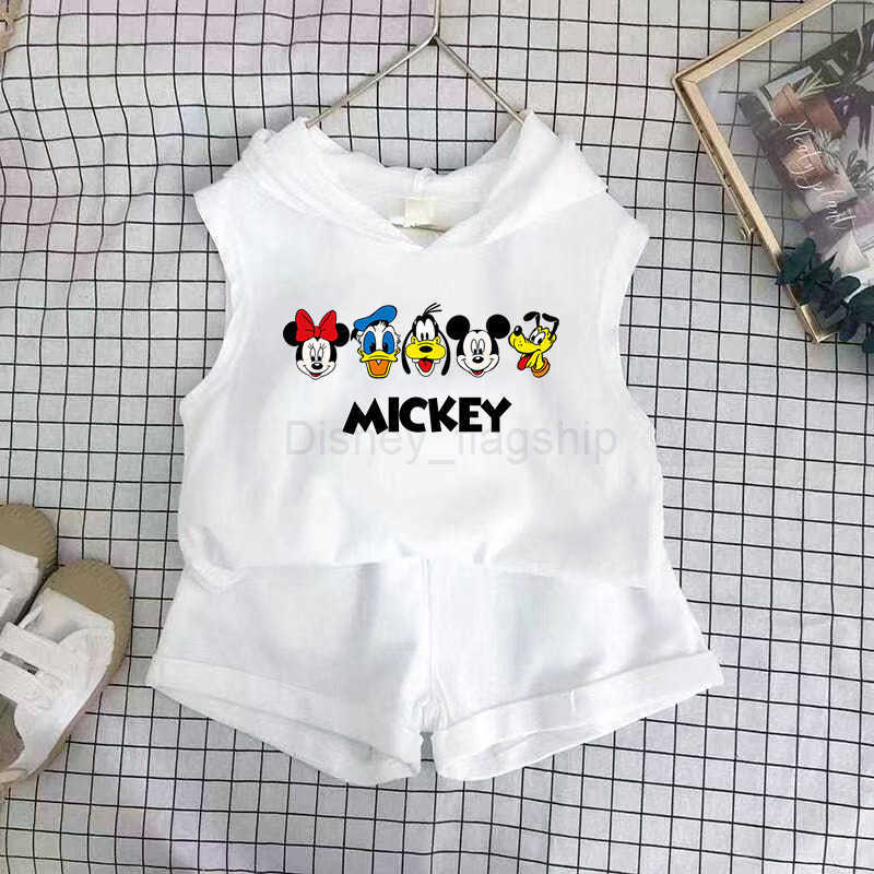 Disney Childrens Vest hooded suit summer suit new shorts mens and womens suit baby middle and small childrens foreign style two-piece cotton suitXJ250
