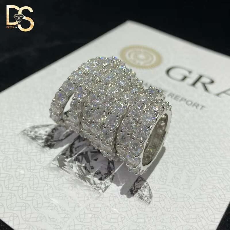 Wholesale Custom Wedding Jewelry White Gold Plated 925 Sterling Silver VVS Moissanite Iced Out Tennis Ring