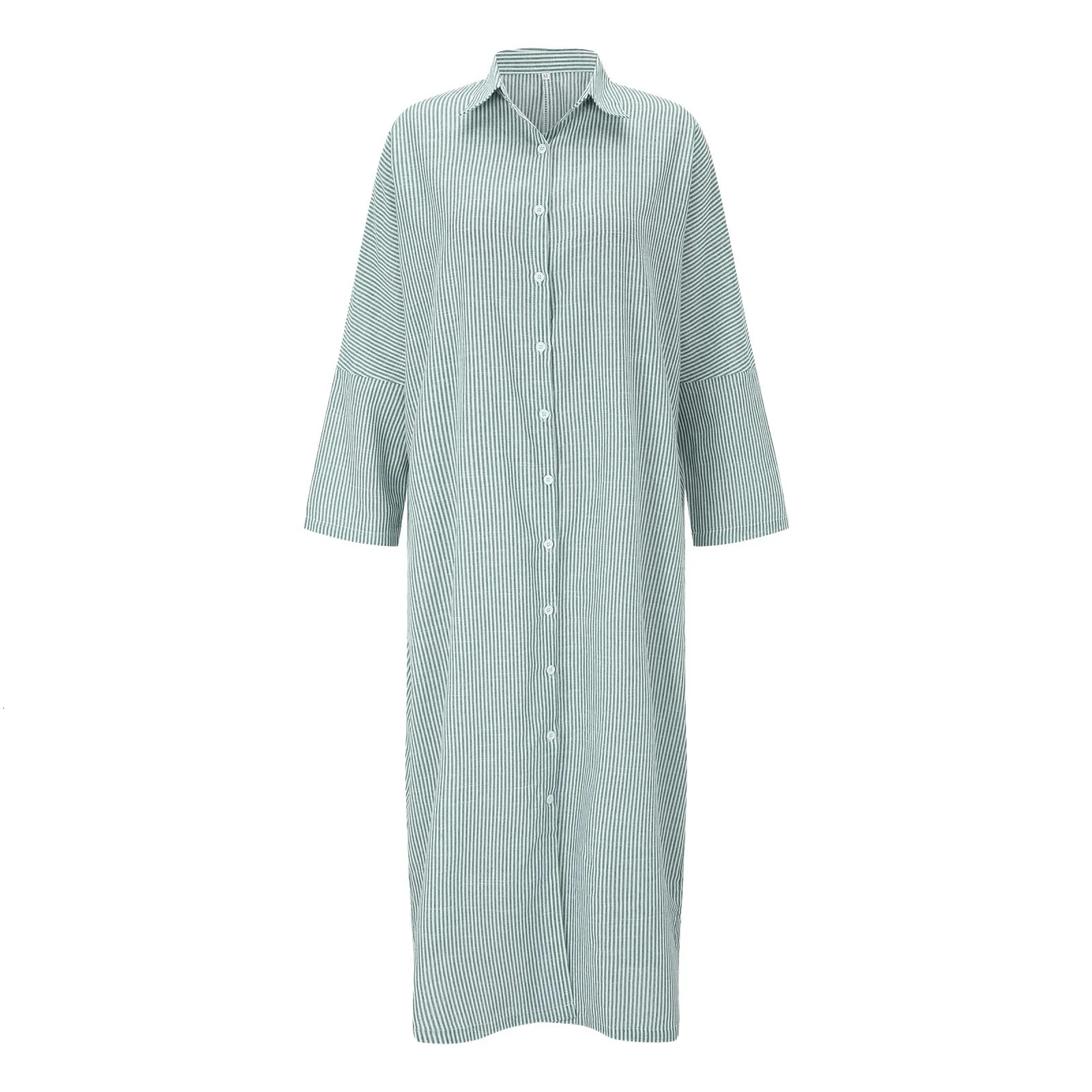 Womens Bohemian linen cotton striped cardigan dress oversized plus size shirt womens casual summer 250409