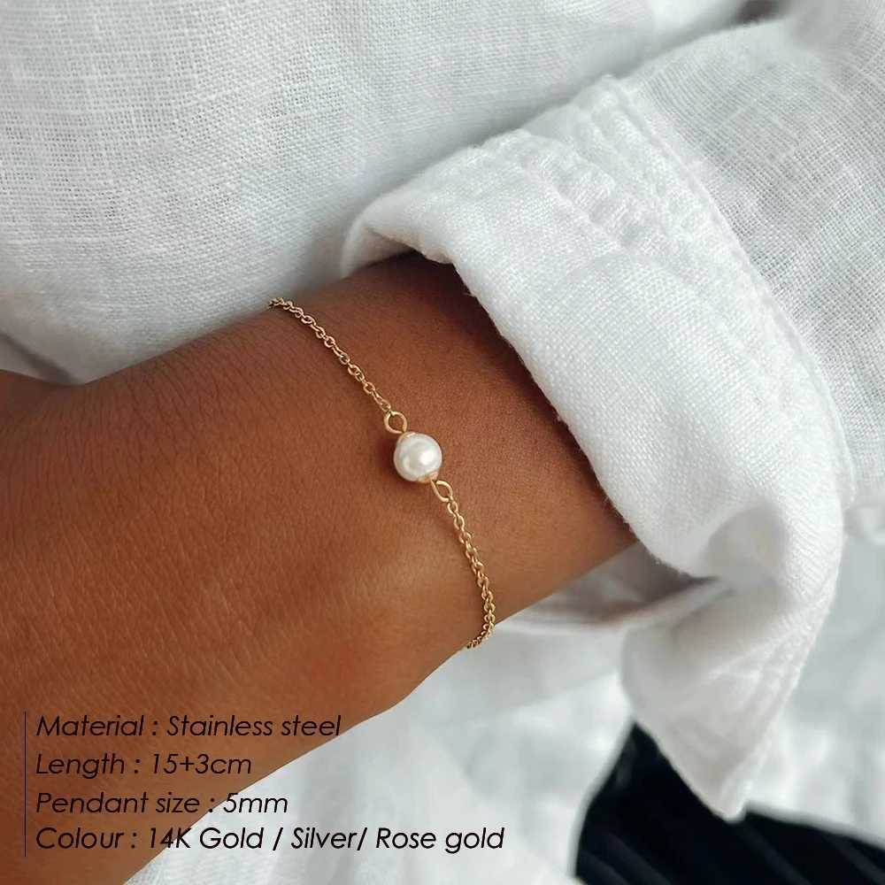eManco Minimalist Stainless Steel Bracelets for Women Sea Imitation pearls Bracelet Women Charm Bracelet JewelryC250411