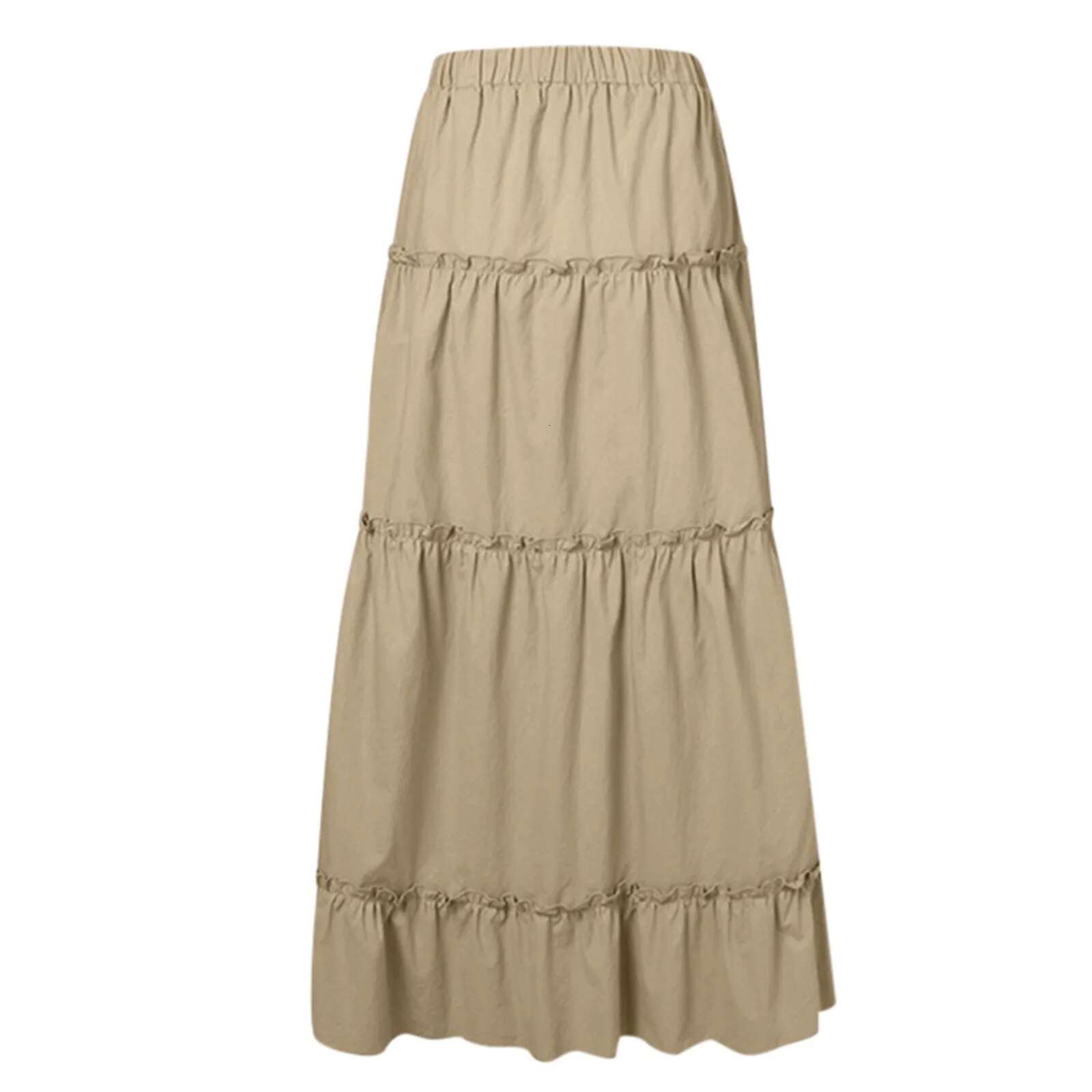 Dongdumaoyi Women S Boho Vintage Floral Maxi Skirts Elastic High Waist Pleated A Line Skirt Beach Holiday Layered Ruffle Hem Flowy