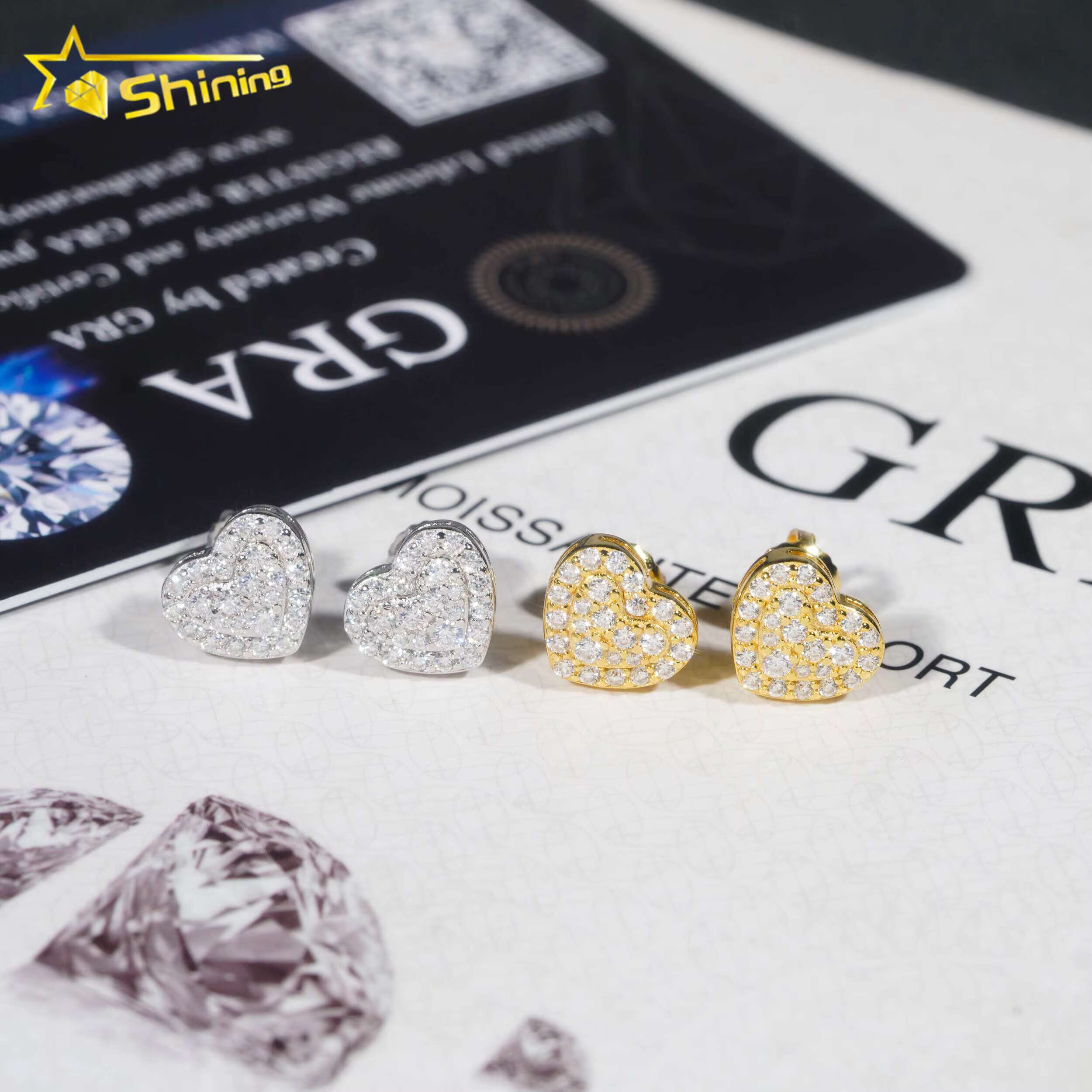 New Stock Hear Stud Earring Fine Jewelry Gold Plated 925 Sterling Silver Iced Out VVS Diamond Hip Hop Moissanite Earrings