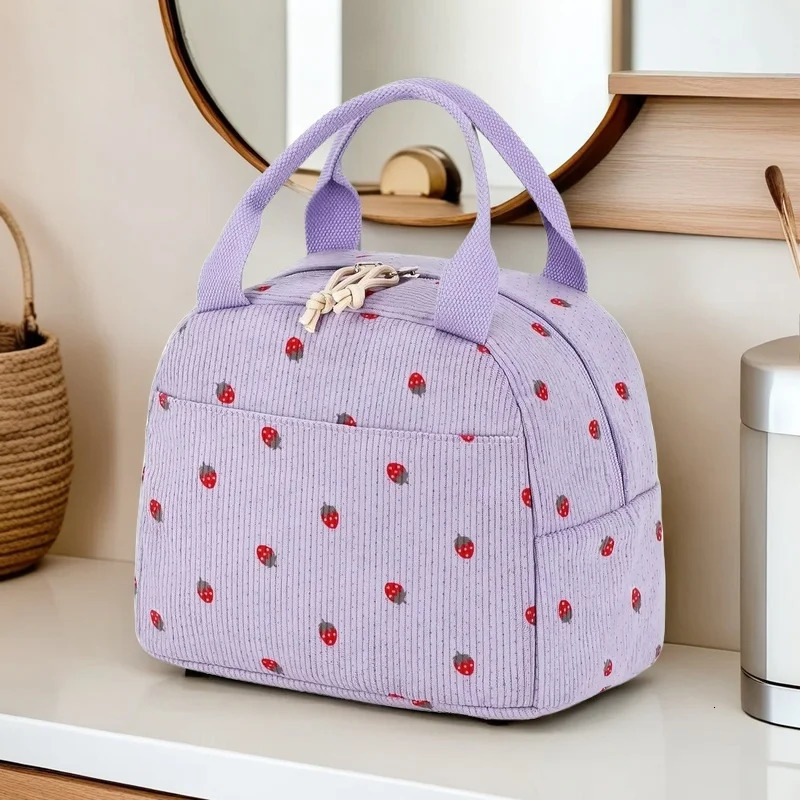 Corduroy lunch bag thermal insulated box storage handbag multifunctional childrens school cooler picnic food 250408