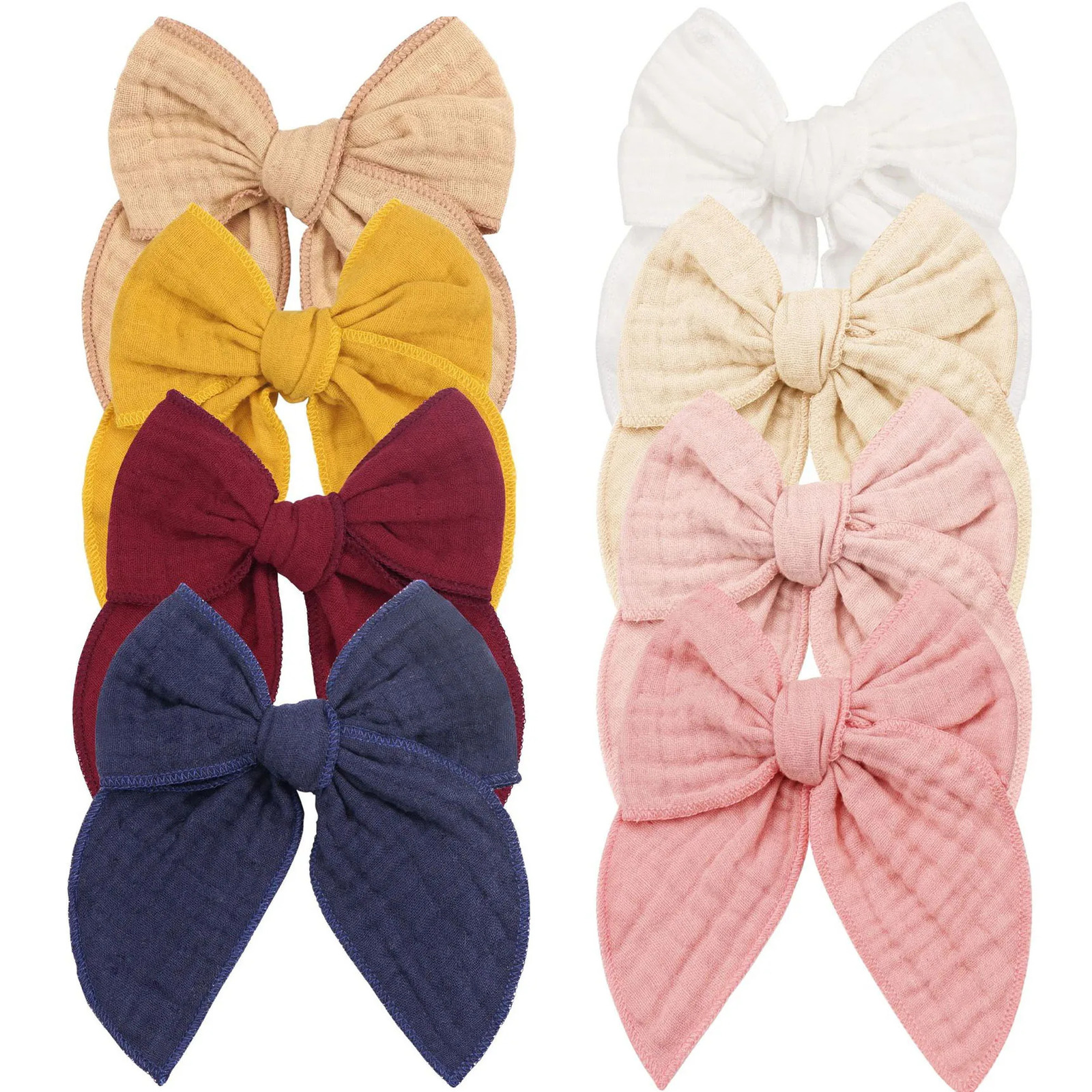 8 pieces/batch 5.0 large 100% organic fine cotton hair bow hair clip baby girl hair clip solid color childrens hair clip 250409