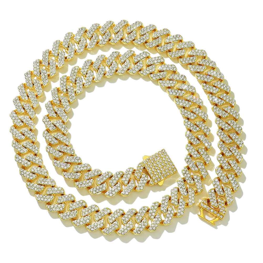 18/20/24inch Cuban Link Chain Hip Hop Men Necklace iced out paris chain 2 Row Rhinestone Paved Miami Rhombus Cuban men Necklace