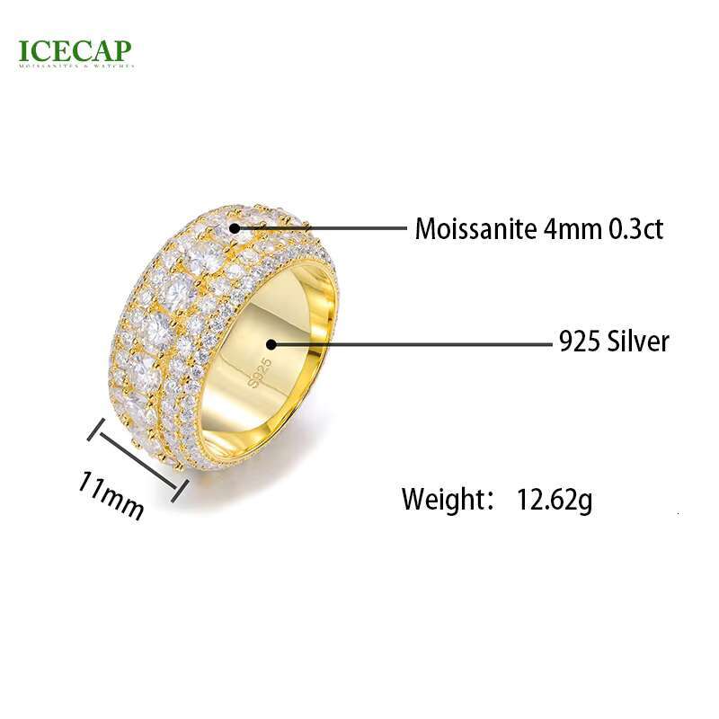Fine Jewelry Women 18K Yellow Gold Eternity Rings Wedding Gemstone Band Ring Round Cut Moissanite Engagement Diamond Ring