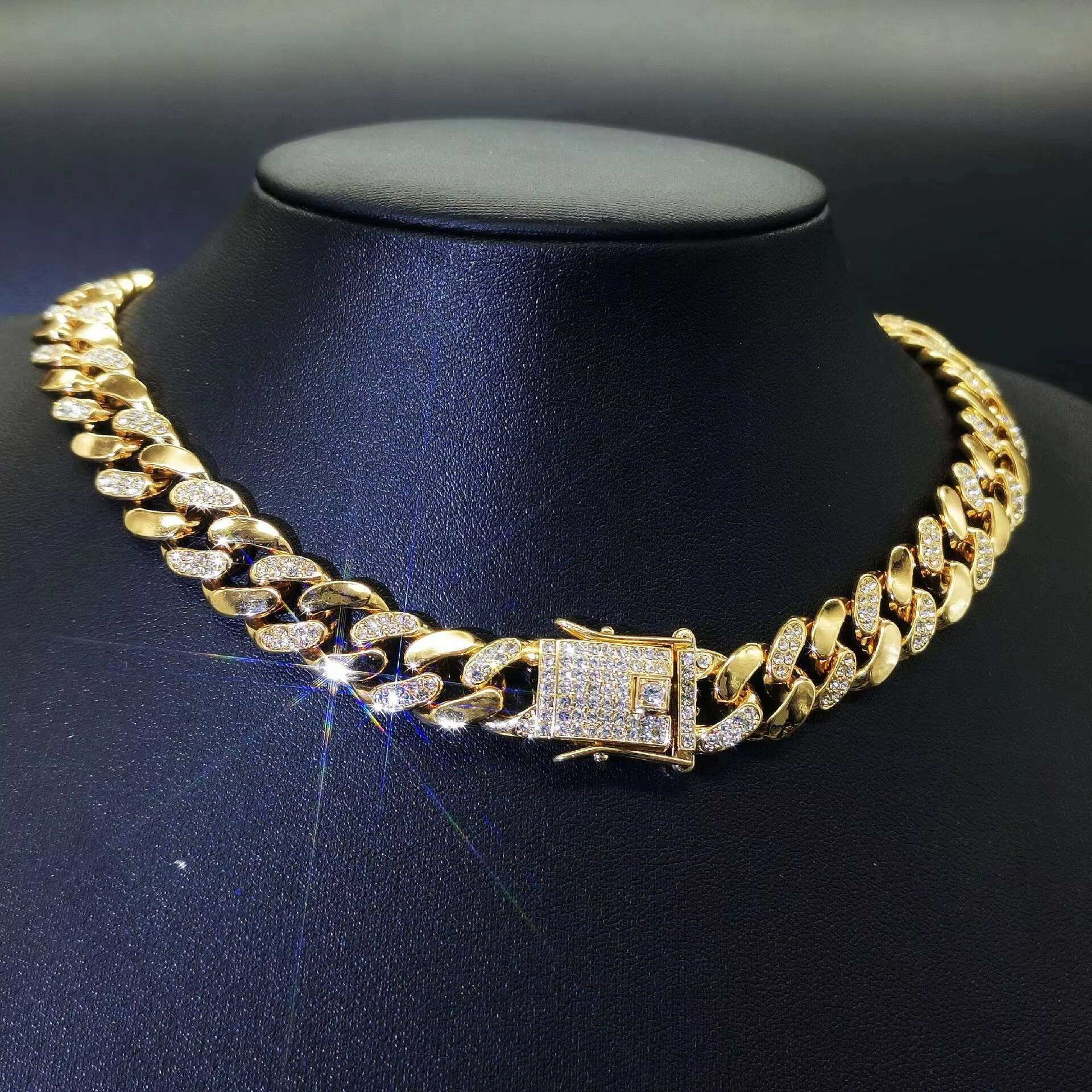 Fashionable HipHop Pearl Water Dia Gold Plated Miami Cuban Chain Men's Hip Hop Necklace Jewelry