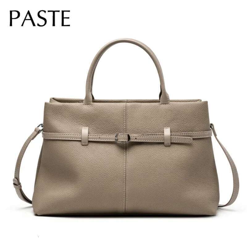 New Casual Stylish Grey Coffee Color Large Tote Lichi Pattern Cowhide Leather Women Handbag High-End Office Lady Shoulder Bag