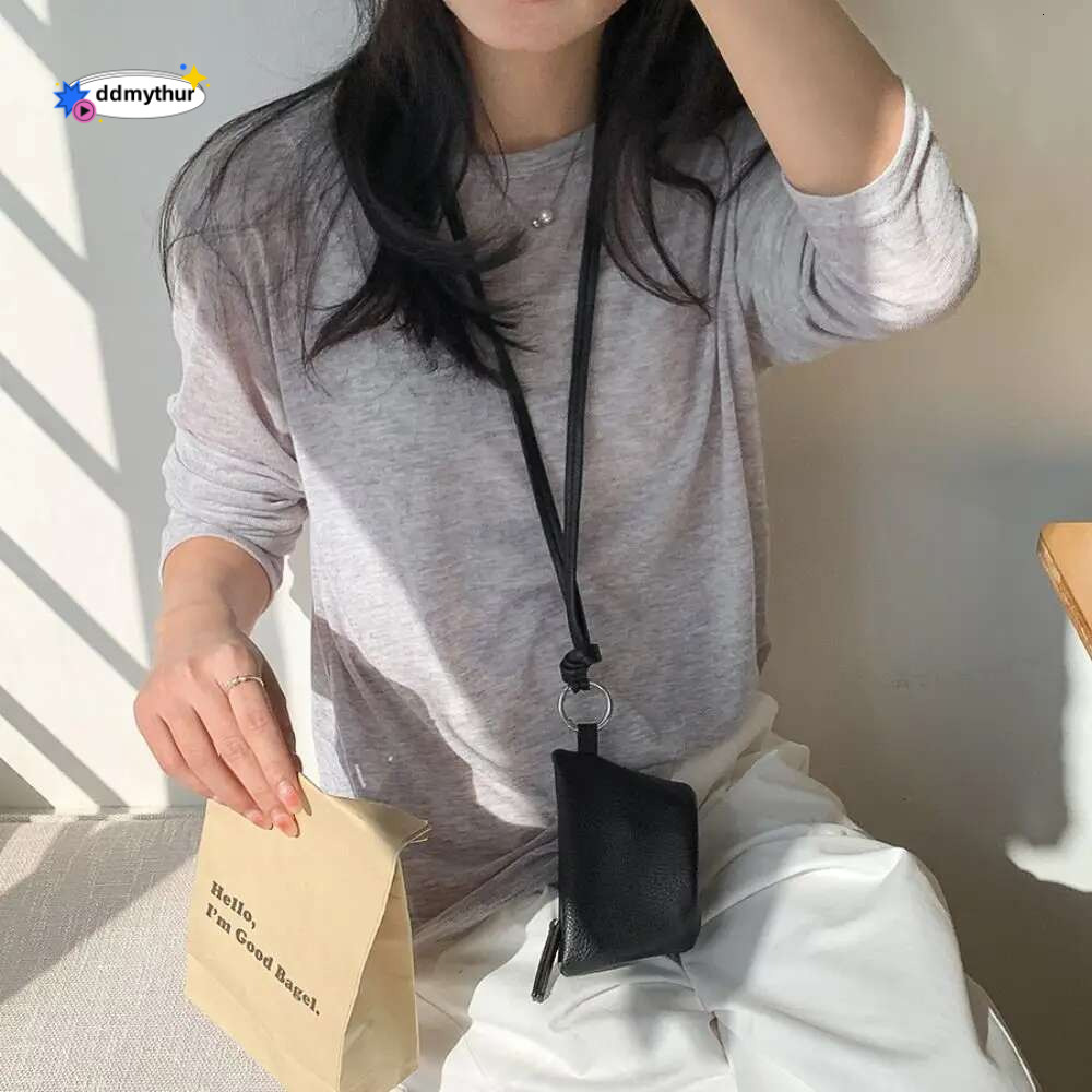 Fashion PU Leather Women Coin Purse Hanging Neck Solid Color Small Wallet Soft Zipper Lipstick Key Bag ddmythur