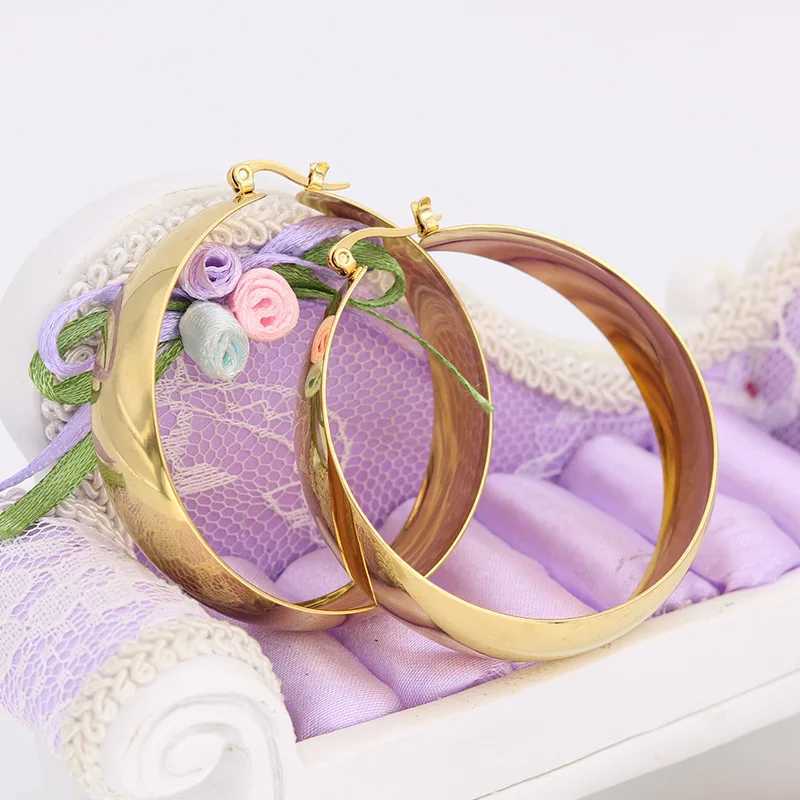BAECYT 1 Pair Silver Color Circle Oversize Earring For Women Vintage Wide Statement Hoop Earring Ladies Stainless Jewelry 2021 Z250408