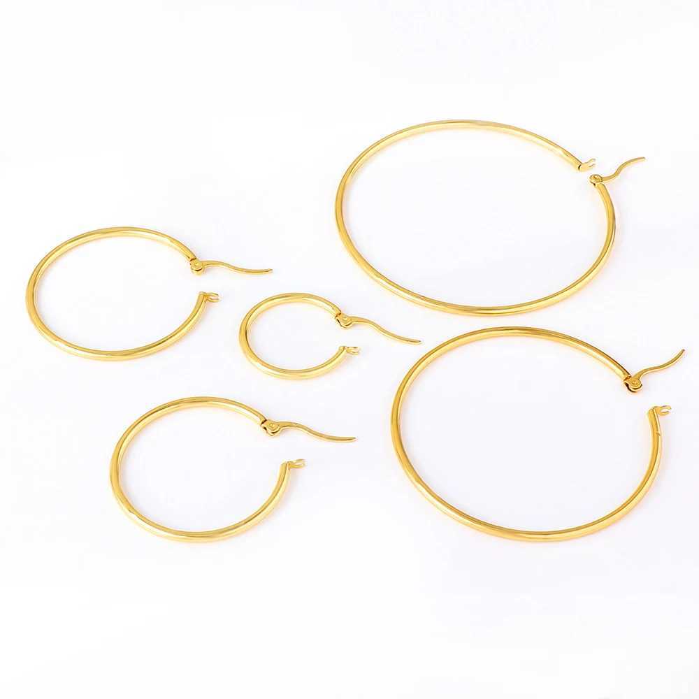 LUXUSTEEL Golden Color Stainless Steel Hoop Earrings For Women Men Big/Small Circle Round Ear Jewelry Bijoux Acier Inoxidable Z250408