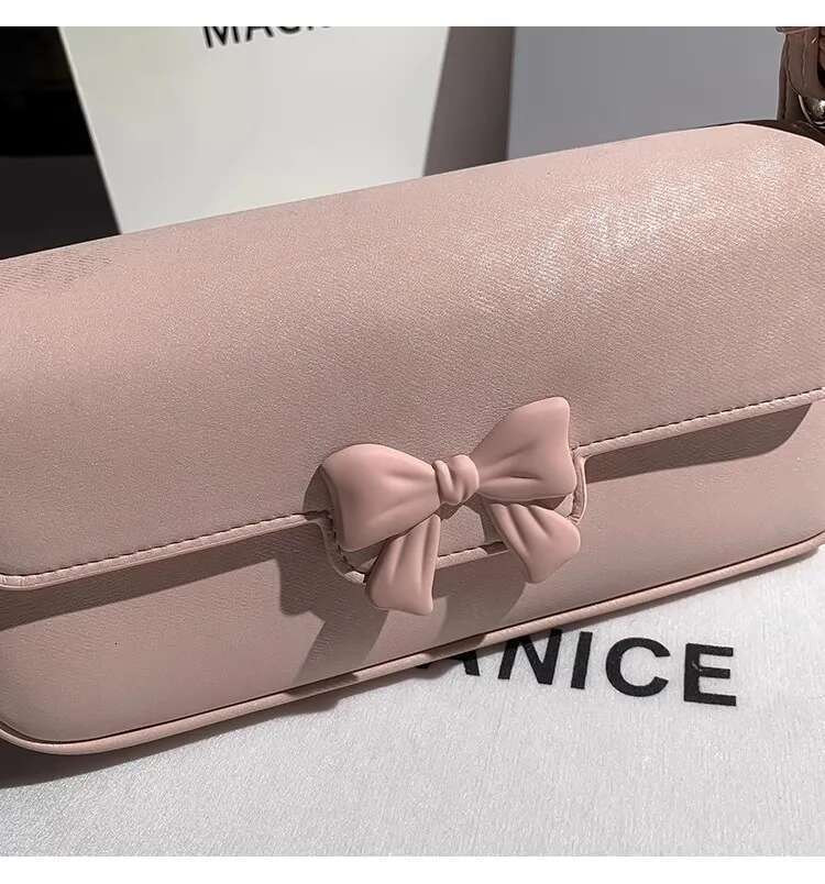 Summer New Fashion Women's Handbag Pink Bow Knot Square Textured Leather Shoulder Underarm Bag Lady Purse Female Armpit