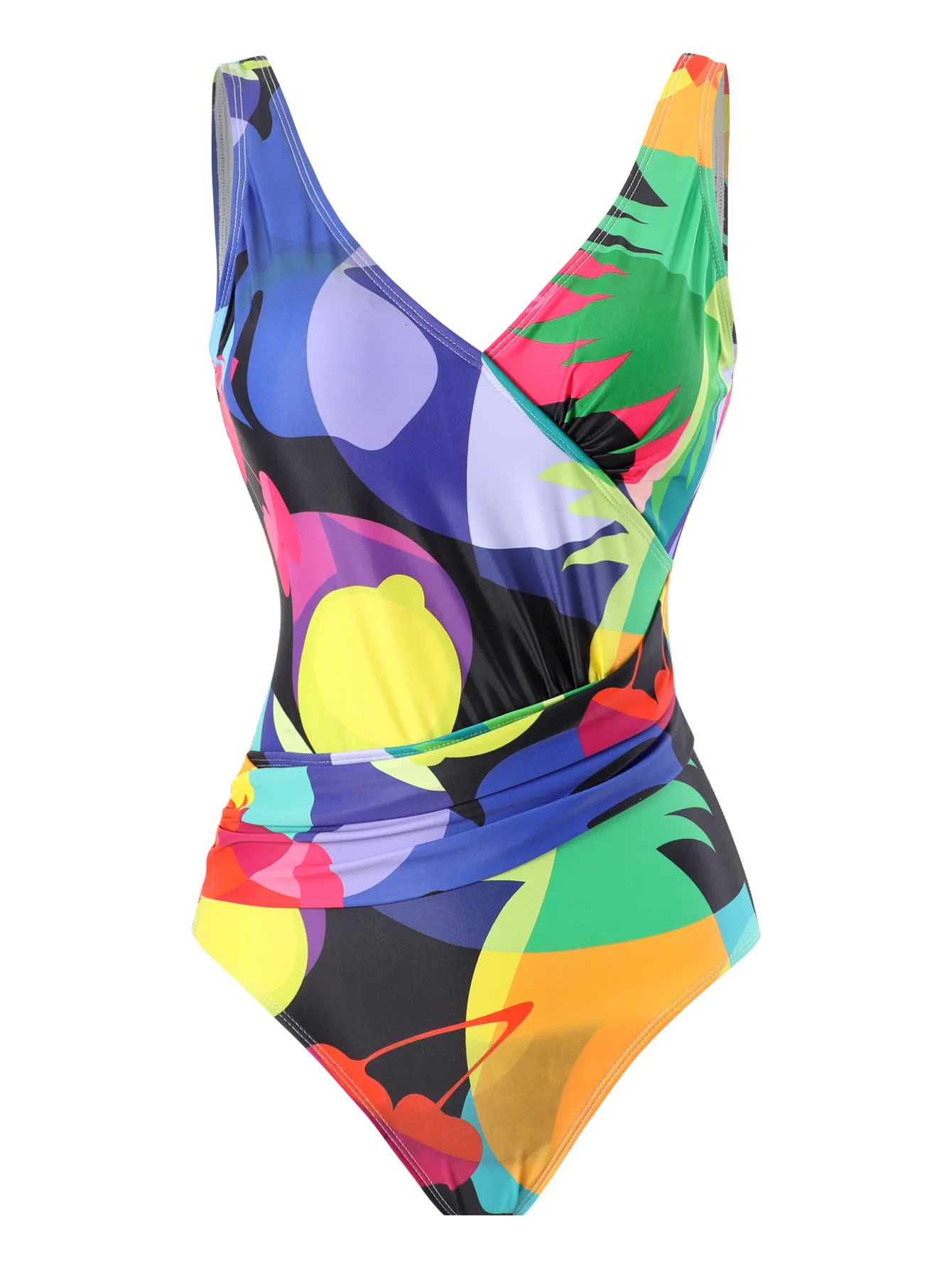 onepiece swimsuit womens ultrathin printed high waisted hanging collar French wrap abdominal bikini 250409