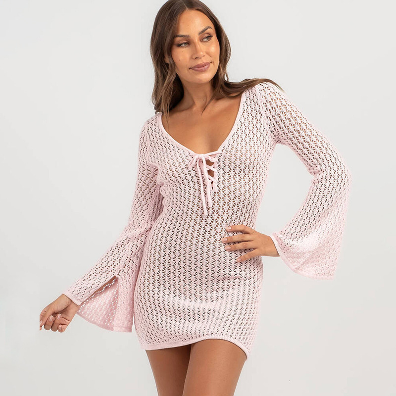 2025 Summer New Beach Skirt Womens Solid Color Sexy Knitted Beach Bikini Swimming Womens Dress