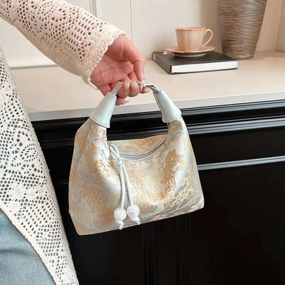 4 Colors Embroidered Chinese Style Handbag Zipper Canvas Pea Purses Adjustable Cheongsam Bag Work