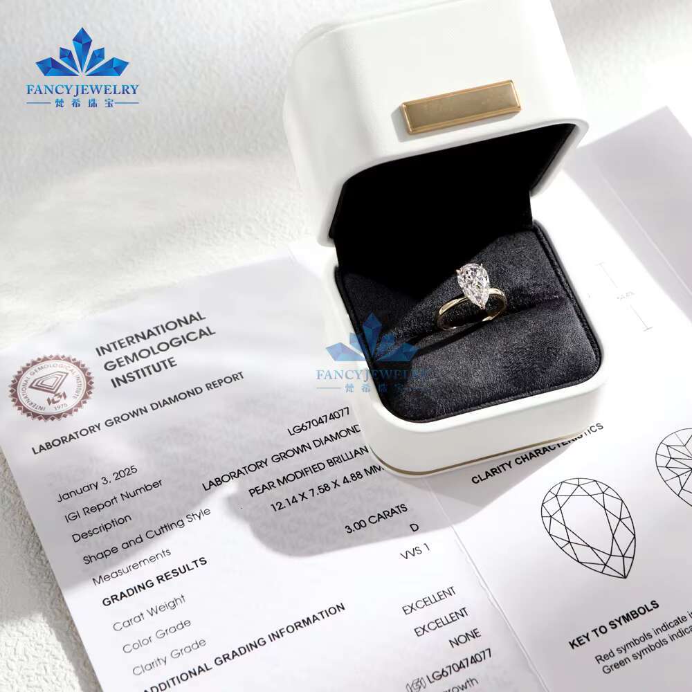 Womens Custom High Quality 14K 18K Gold Engagement Wedding Ring 1CT-3CT Pear Cut Lab Grown Diamond VS1 VVS1 Certified GIA IGI
