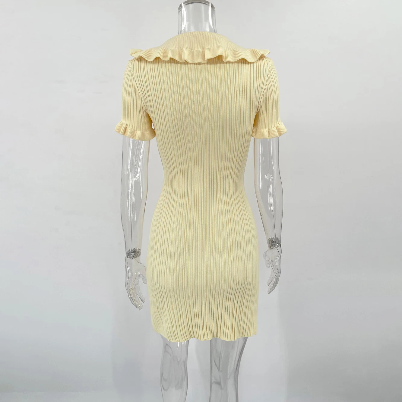 High Waist Ruffled Mini Dresses For Women Summer Short Sleeve Knitted Slim Fit Dress Womens Vintage Dress Woman Elegant 250408