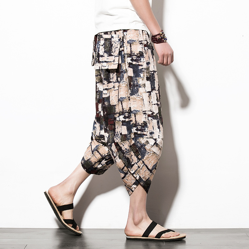 2025 New Designer Men Shorts Summer Men's Casual Capris Lantern Wide Leg Beach Floral Pants Loose Size Chinese Style