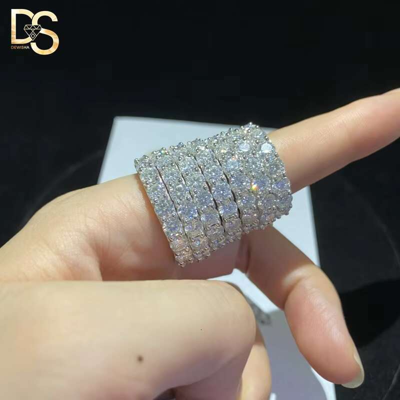 Wholesale Custom Wedding Jewelry White Gold Plated 925 Sterling Silver VVS Moissanite Iced Out Tennis Ring