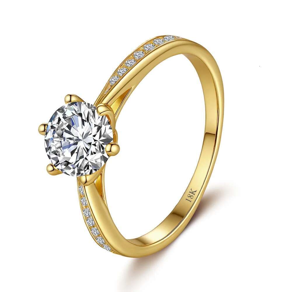 100% Real 18k Gold Ring Moissanite 1ct With Certificate Luxury Wedding Jewelry For Women Summer Engagement Gift Non Tarnish