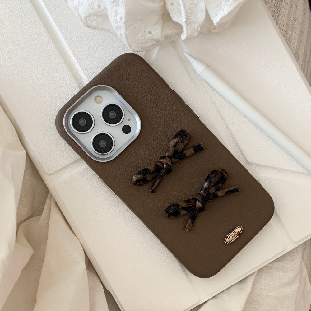 Bow Leopard Print Phone Case Suitable for iPhone 17 Pro Solid Color Cartoon iPhone 16/15Pro Shockproof 14