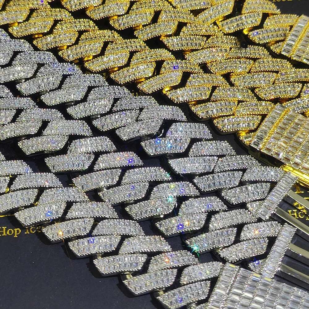 20MM Heavy Cuban Chain Hip Hop Two Rows Iced Out Jewelry Copper With Rectangle Zircon Cuban Link Chain For Men