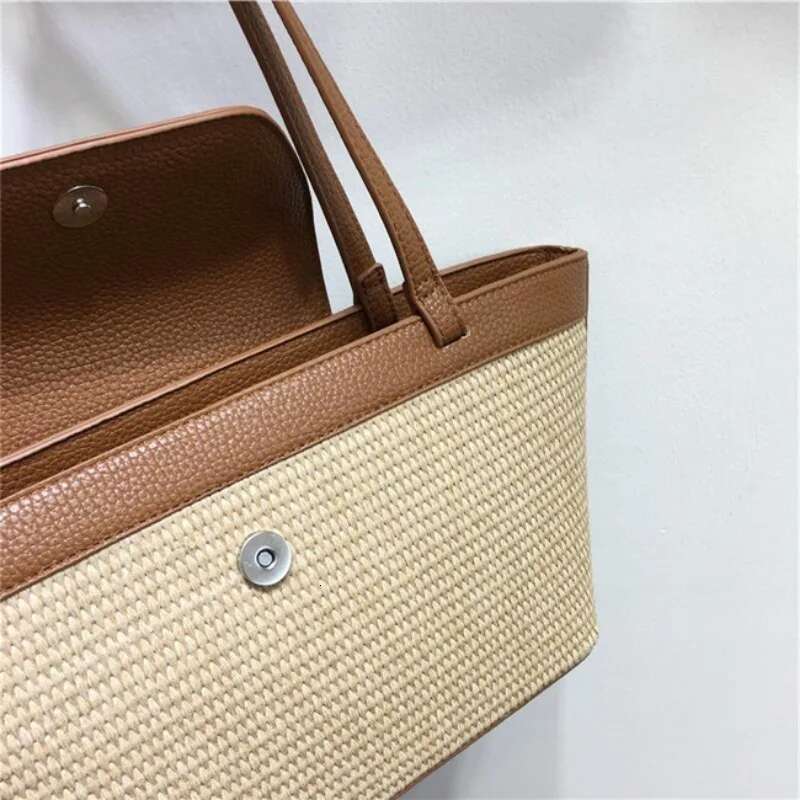 Meet You Summer Trend Retro Straw Large Capacity Patchwork Leather Tote 2025 Female Bohemian Travel Beach Bag